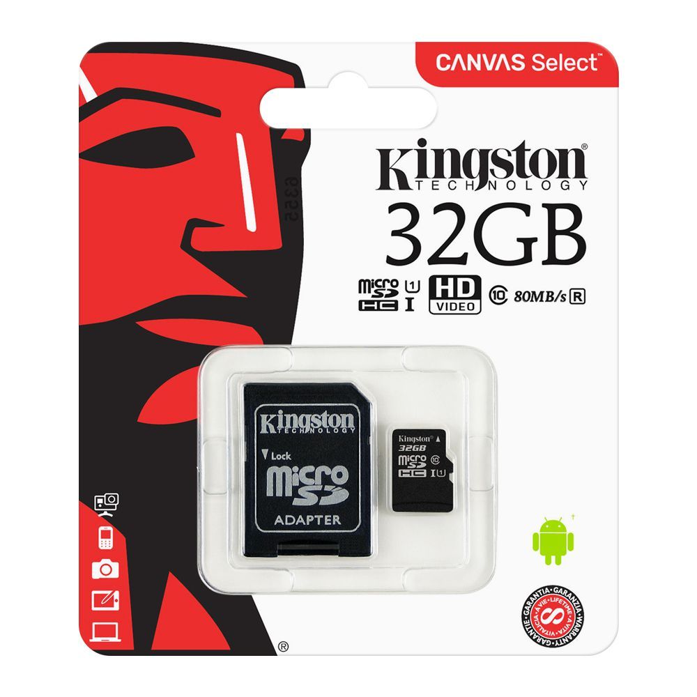Kingston 32GB SDHC Micro SD Card, Class 10, Canvas Select
