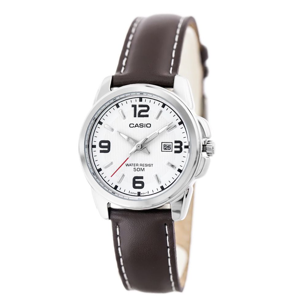 Casio Enticer Women's White Dial Leather Band Watch, LTP-1314L-7AVDF