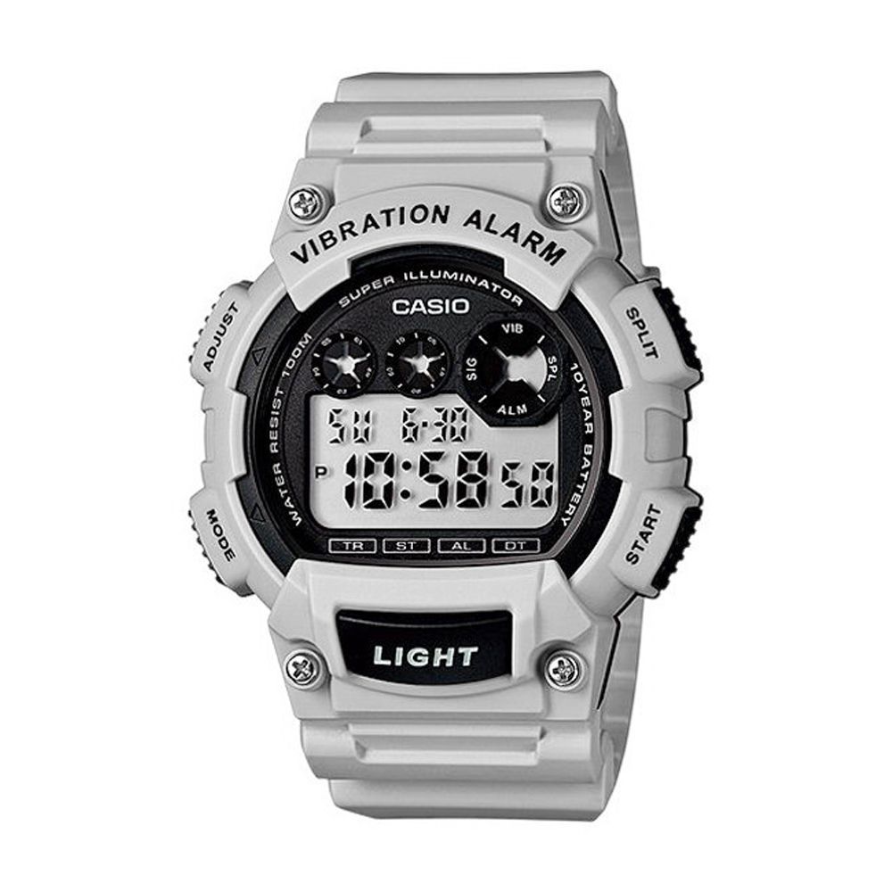 Casio Youth Series Light Grey Vibration Illuminator Digital Men's Watch, Resin Strap, W-735H-8A2VDF