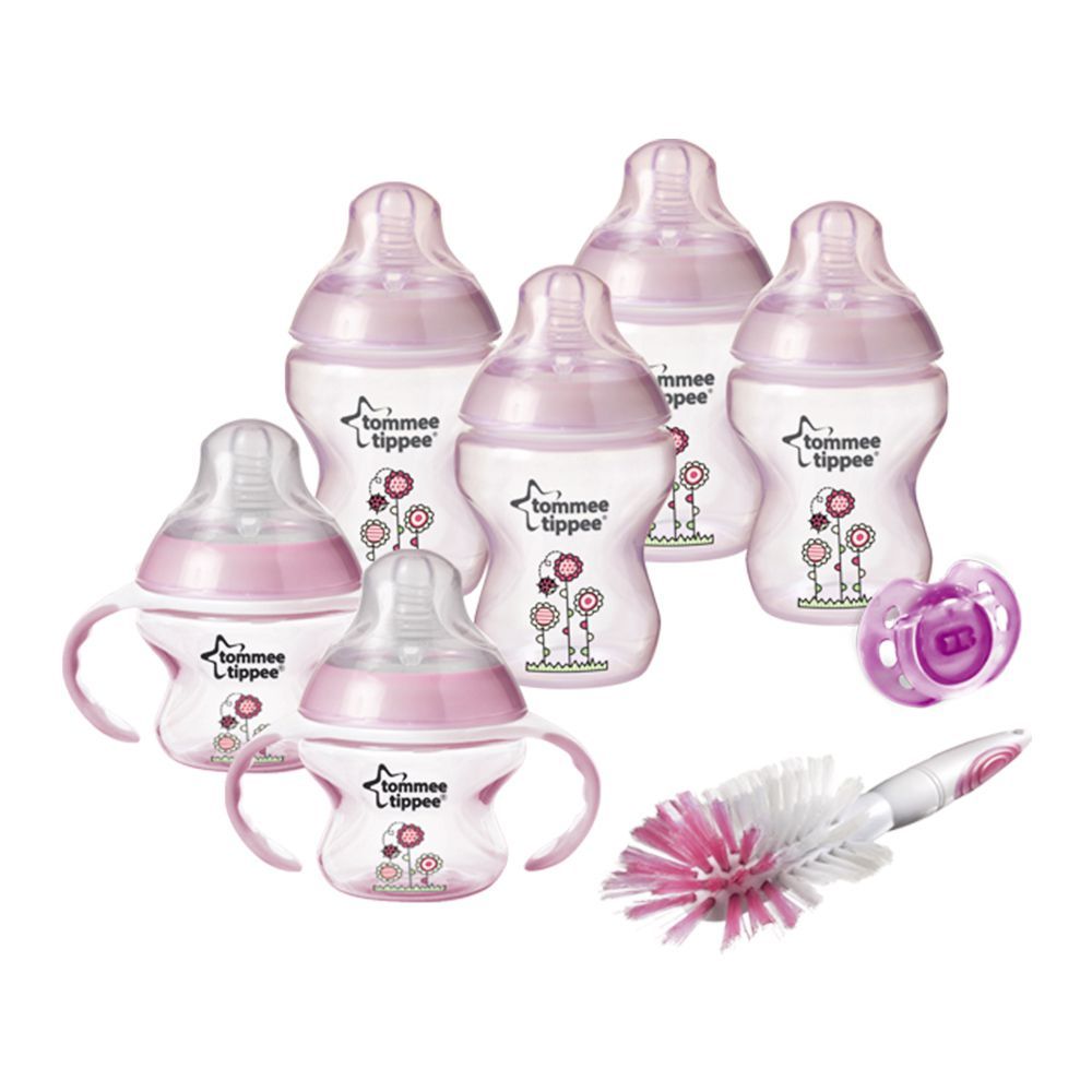 Tommee Tippee 0m+ Decorated Bottle Starter Set Slow Flow (Pink) - 423742