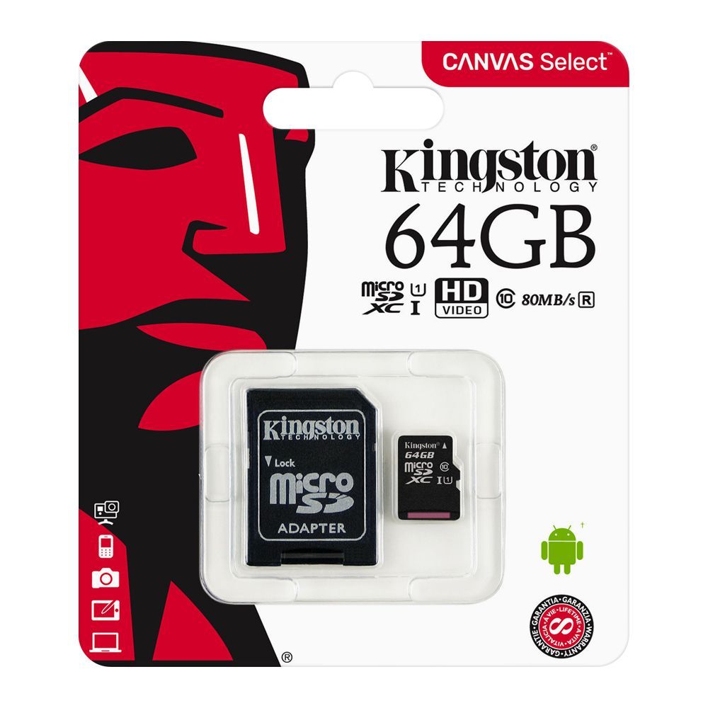 Kingston 64GB SDXC Micro SD Card, Class 10, Canvas Select