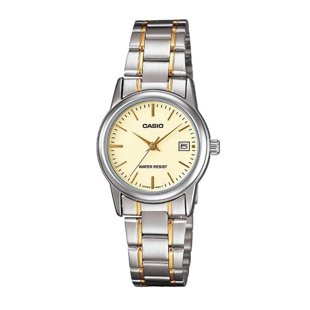 Casio Women's Two-Tone Beige Dial Dress Watch, Stainless Steel Band, LTP-V002SG-9AUDF