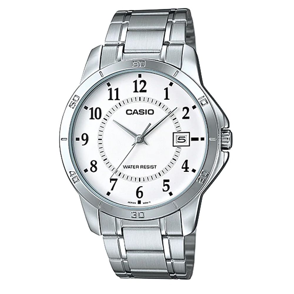 Casio Men's White Dial Stainless Steel Analog Watch, MTP-V004D-7BUDF