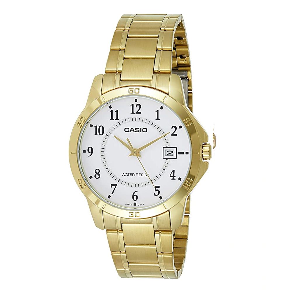 Casio Men's Gold Tone Stainless Steel White Dial Dress Watch, MTP-V004G-7BUDF