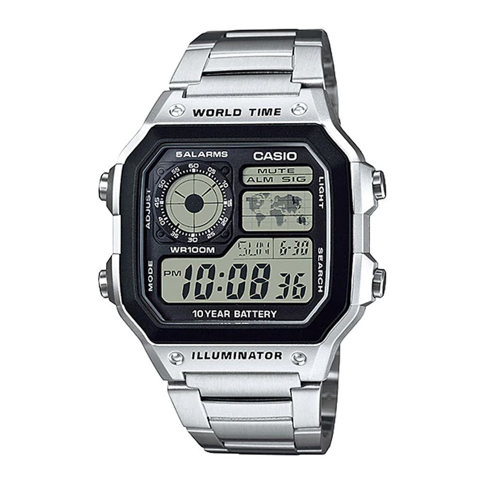 Casio Youth Illuminator Digital World Time Watch For Men, AE-1200WHD-1AVDF