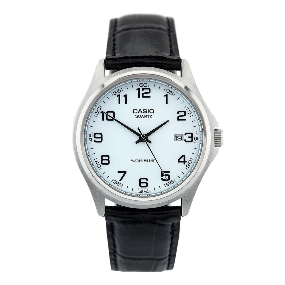 Casio Enticer Men's White Dial Black Leather Strap Watch, MTP-1183E-7BDF