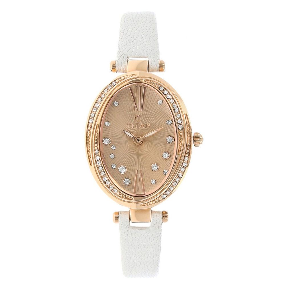 Titan Analog Rose Gold Oval Dial Watch For Women, 95025WL01