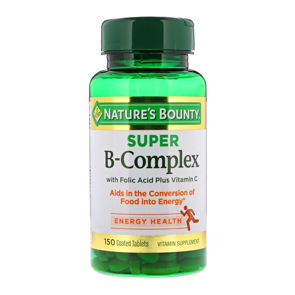 Nature's Bounty Super B-Complex, Folic Acid + Vitamin C, 150 Coated Tablets, Vitamin Supplement