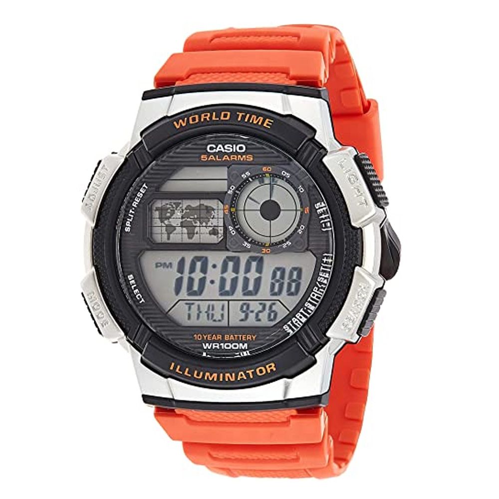Casio Youth Orange Illuminator 5 Alarms Digital Men's Watch, AE-1000W-4BVDF