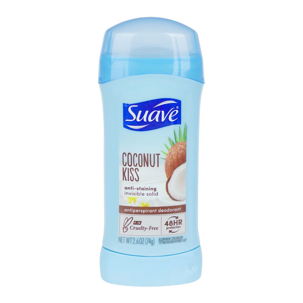 Suave Coconut Kiss Anti-Staining Invisible Solid Deodorant Stick, Cruelty Free, 74g