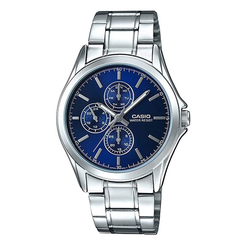 Casio Men's Analog Multi Hands Stainless Steel Blue Dial Watch, MTP-V302D-2AUDF