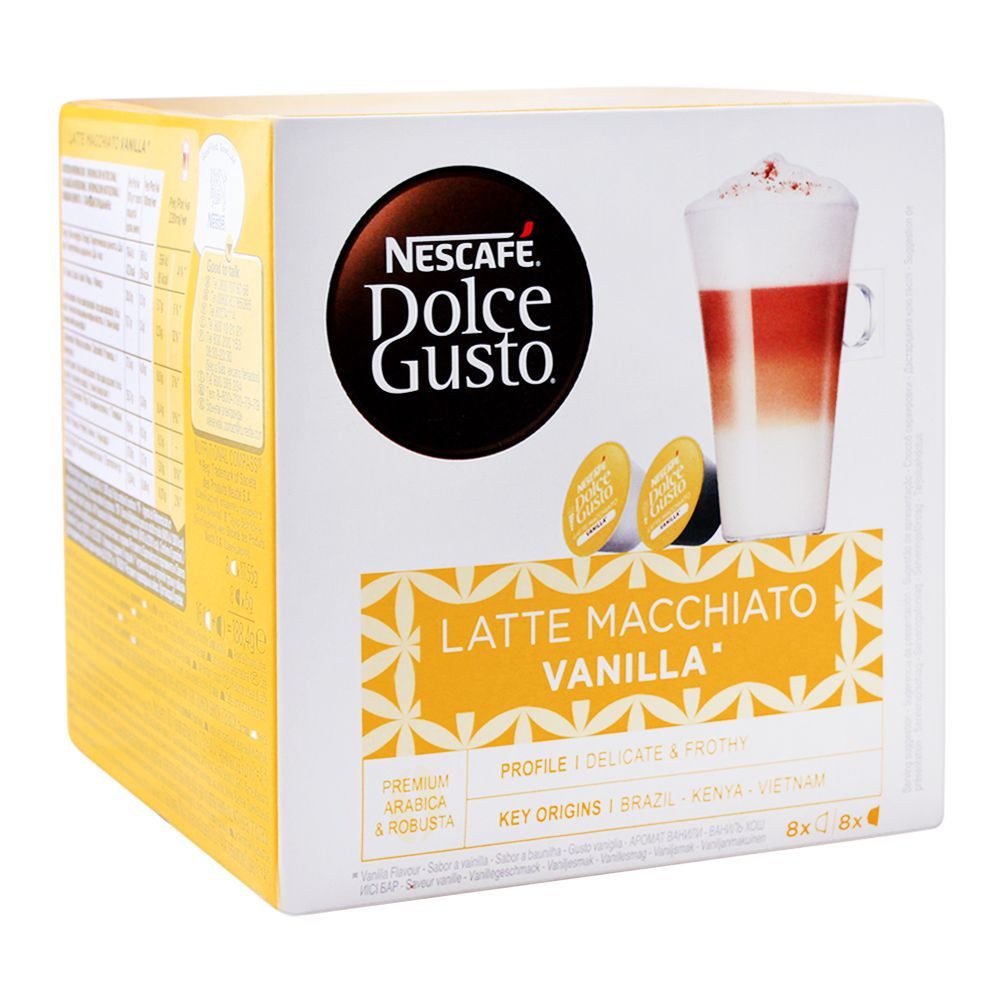 Nescafe Dolce Gusto Latte Macchiato Vanilla Capsules, 8+8 Single Serve Pods