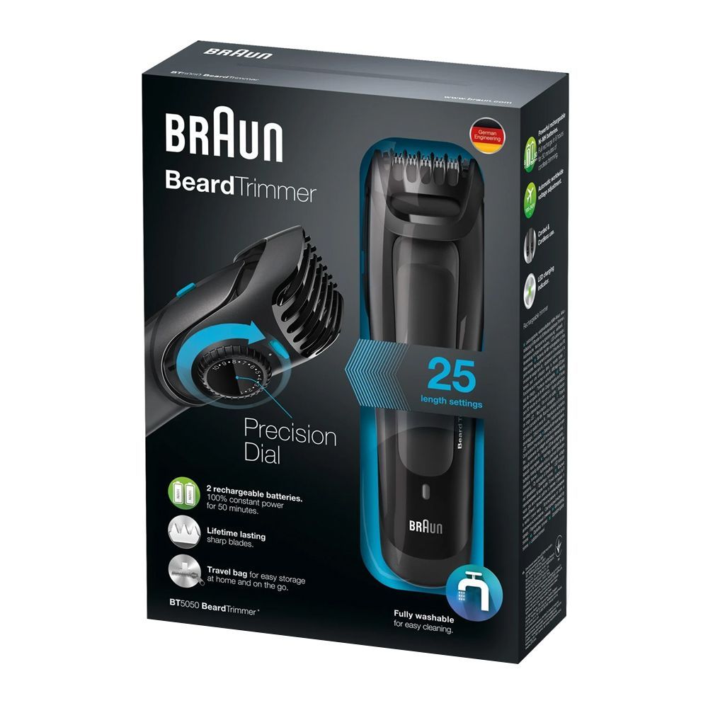 Braun Beard Trimmer, Rechargeable, 25 Length Settings, Black, BT-5050