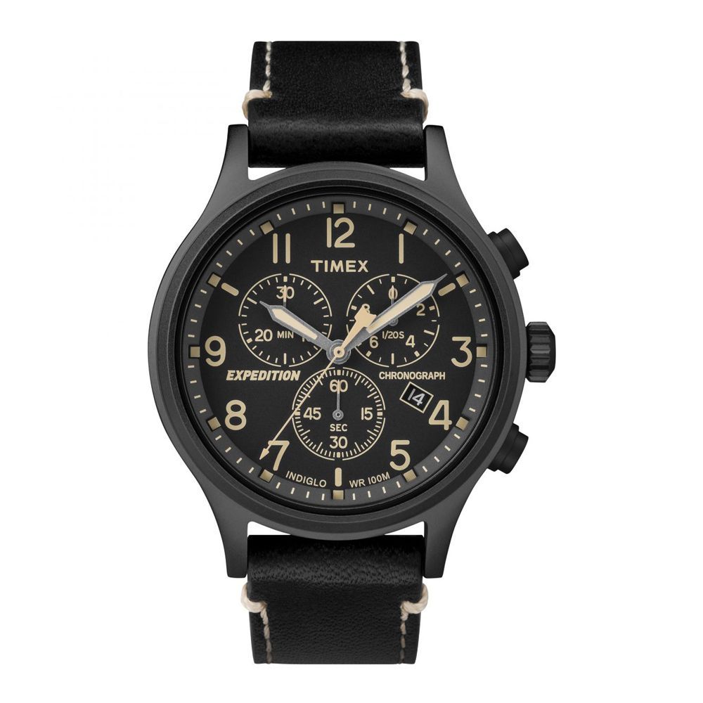 Timex Men's Expedition Chronograph Leather Strap Black Dial Watch - TW4B09100