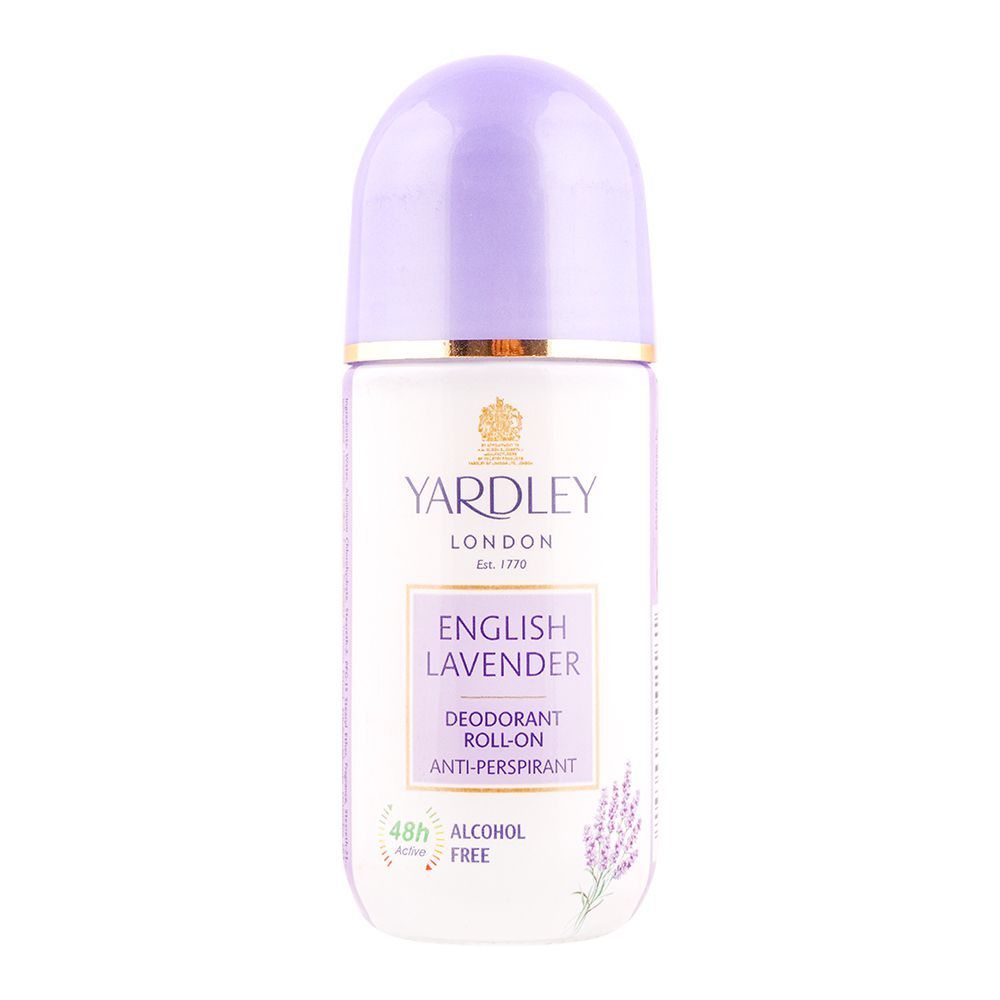 Yardley English Lavender Deodorant Roll On, Alcohol-Free, 50ml