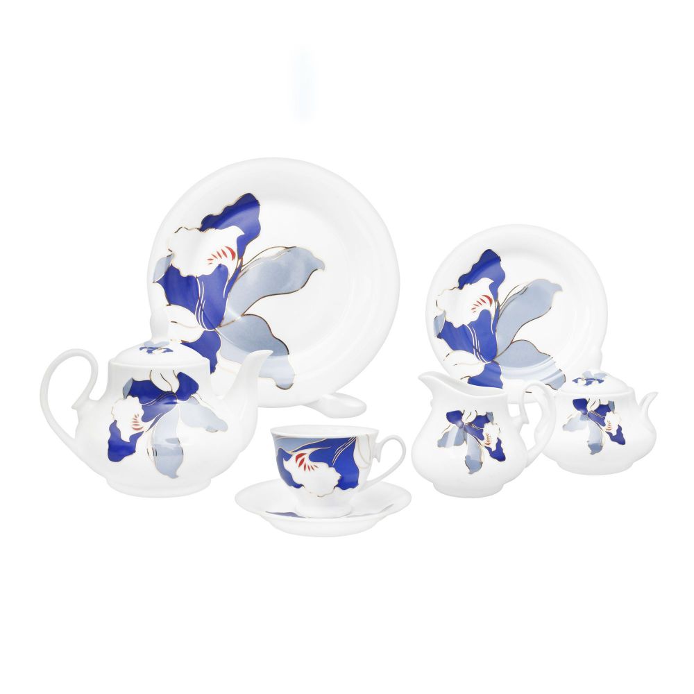 Cera-E-Noor Elegant Blue Bell Tea Set 24 Pieces, 611021