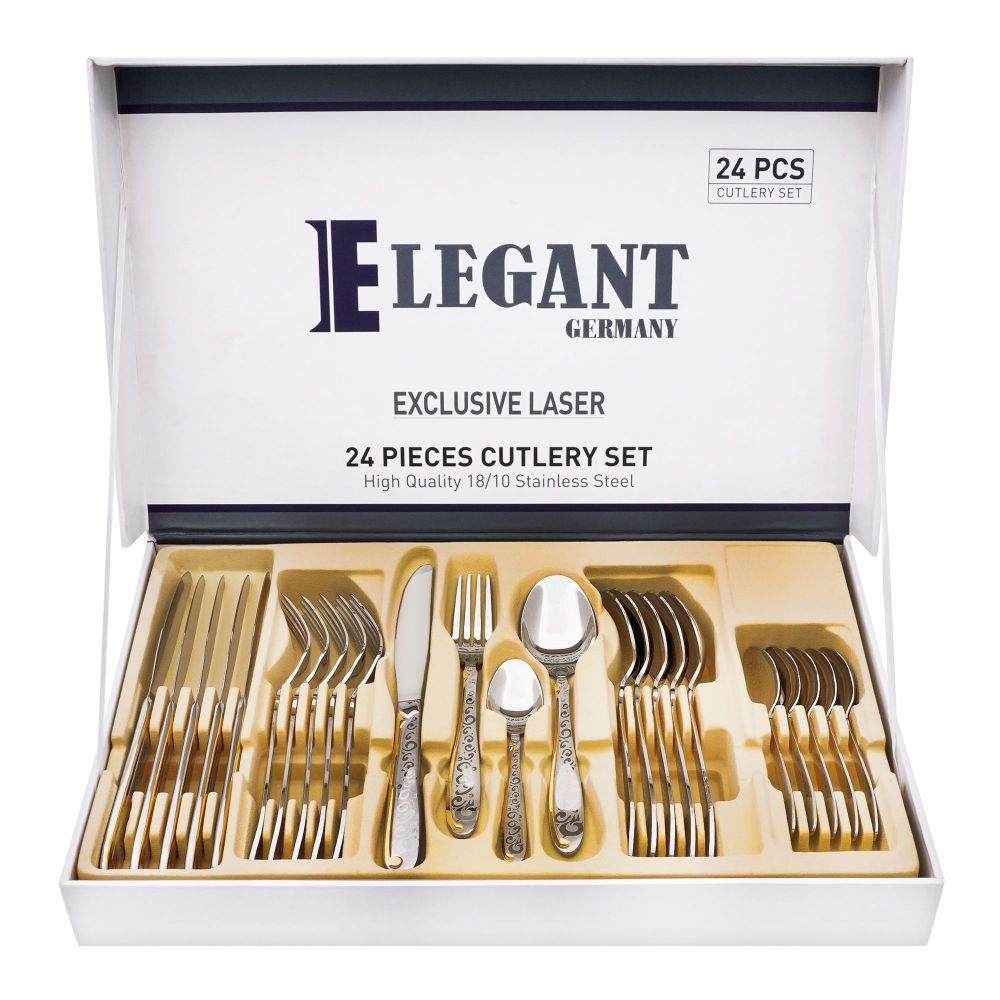 Elegant Exclusive Laser Stainless Steel Cutlery Set, 24 Pieces, AA0007G
