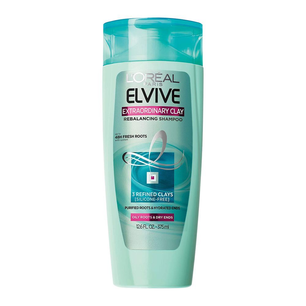 L'Oreal Paris Elvive Extra Ordinary Clay Rebalancing Shampoo, For Oily Roots & Dry Ends, 375ml