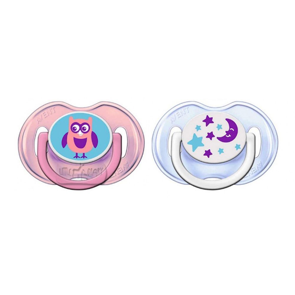 Avent Fashion Soothers, 2-Pack, 0-6m, Pink/Blue, Owl/Stars, SCF196/18