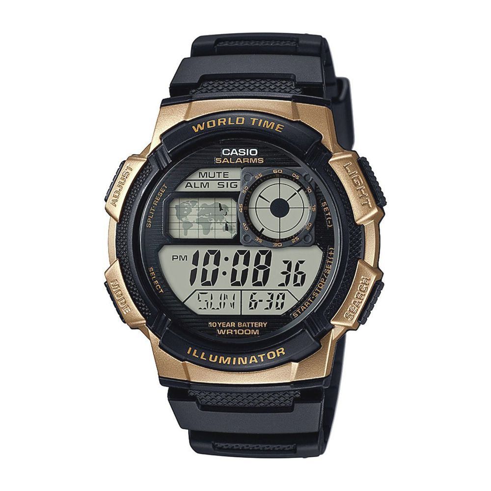 Casio Youth Illuminator Gold/Black World Time Digital Sports Men's Watch, AE-1000W-1A3VDF