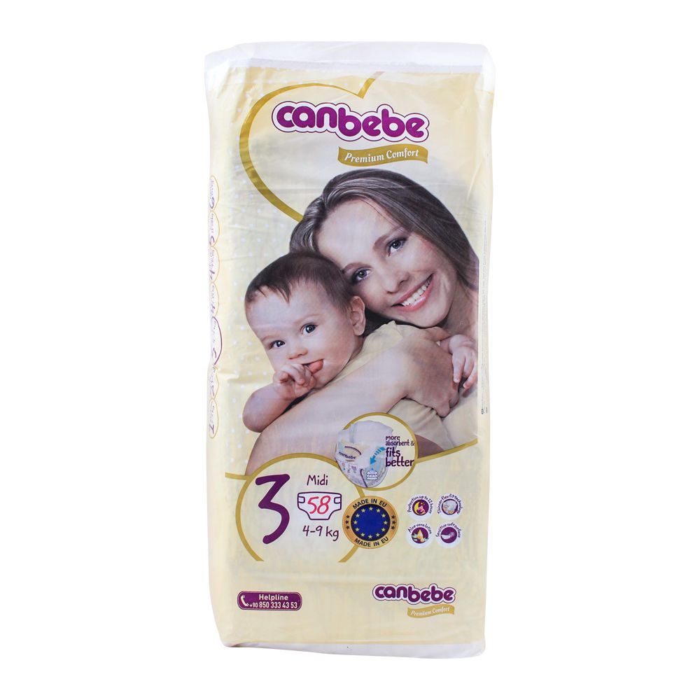 Canbebe Premium Comfort, No. 3, Midi 4-9 KG, 58-Pack Diapers