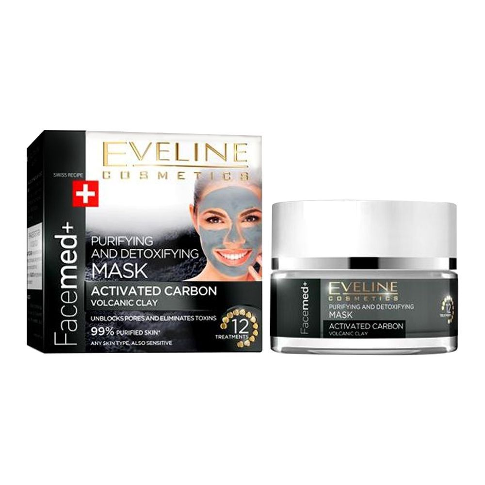 Eveline Facemed Purifying & Detoxifying Activated Carbon Clay Mask, All Skin Types, 50ml