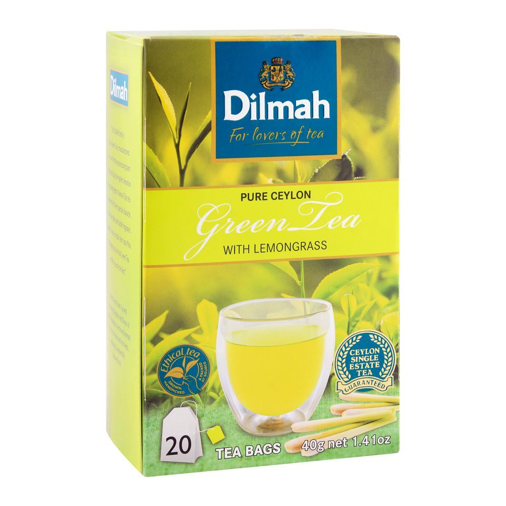 Dilmah Pure Ceylon Green Tea, With Lemon Grass, 20 Tea Bags