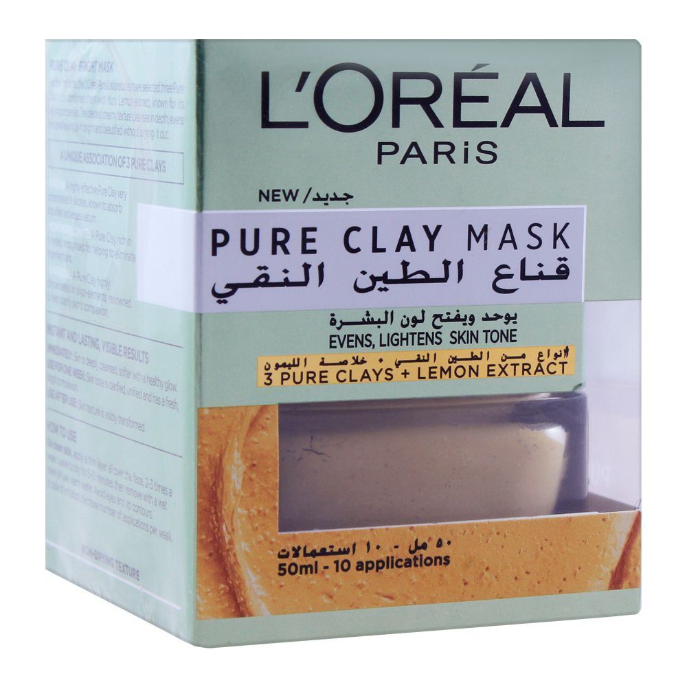 L'Oreal Paris Pure Clay Mask, Evens & Lightens Skin Tone, 50ml