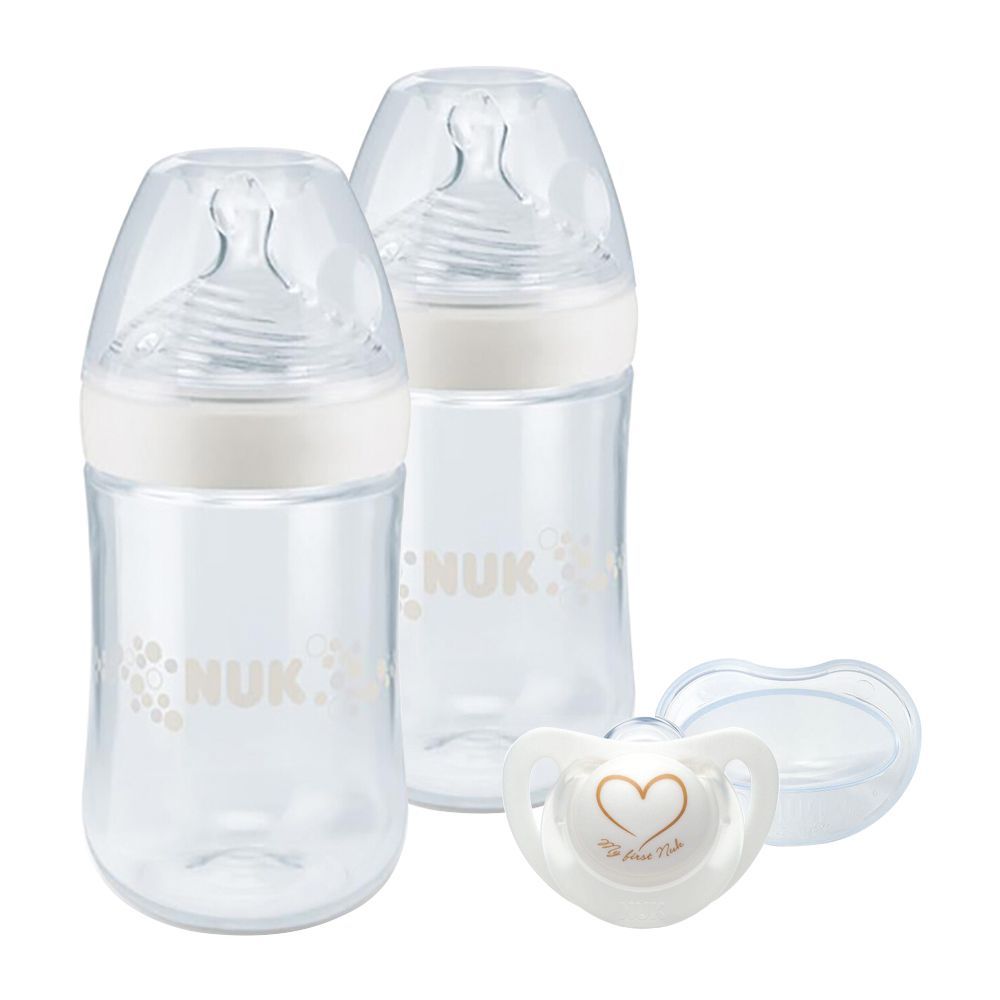 Nuk Nature Sense Feeding Bottle + Soother Set, White, 260ml, 2-Pack, 10225143