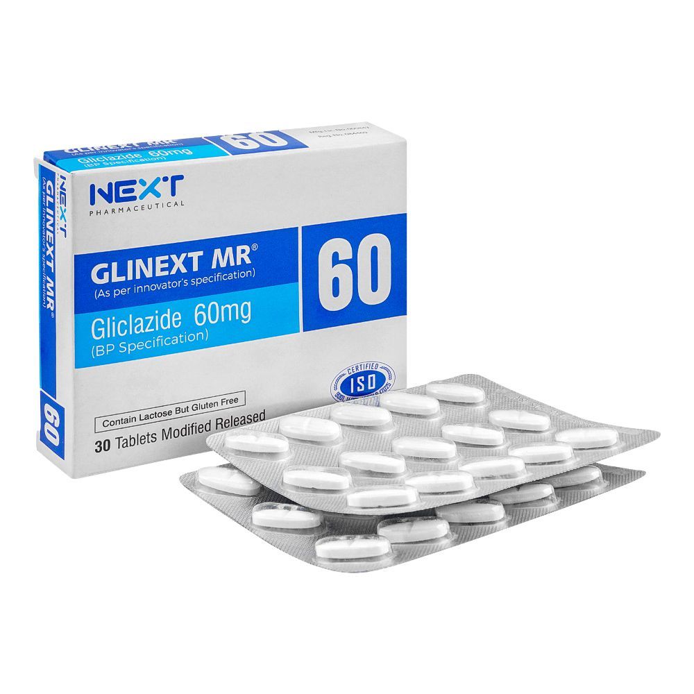 Next Pharmaceuticals Glinext MR Tablet, 60mg, 30-Pack