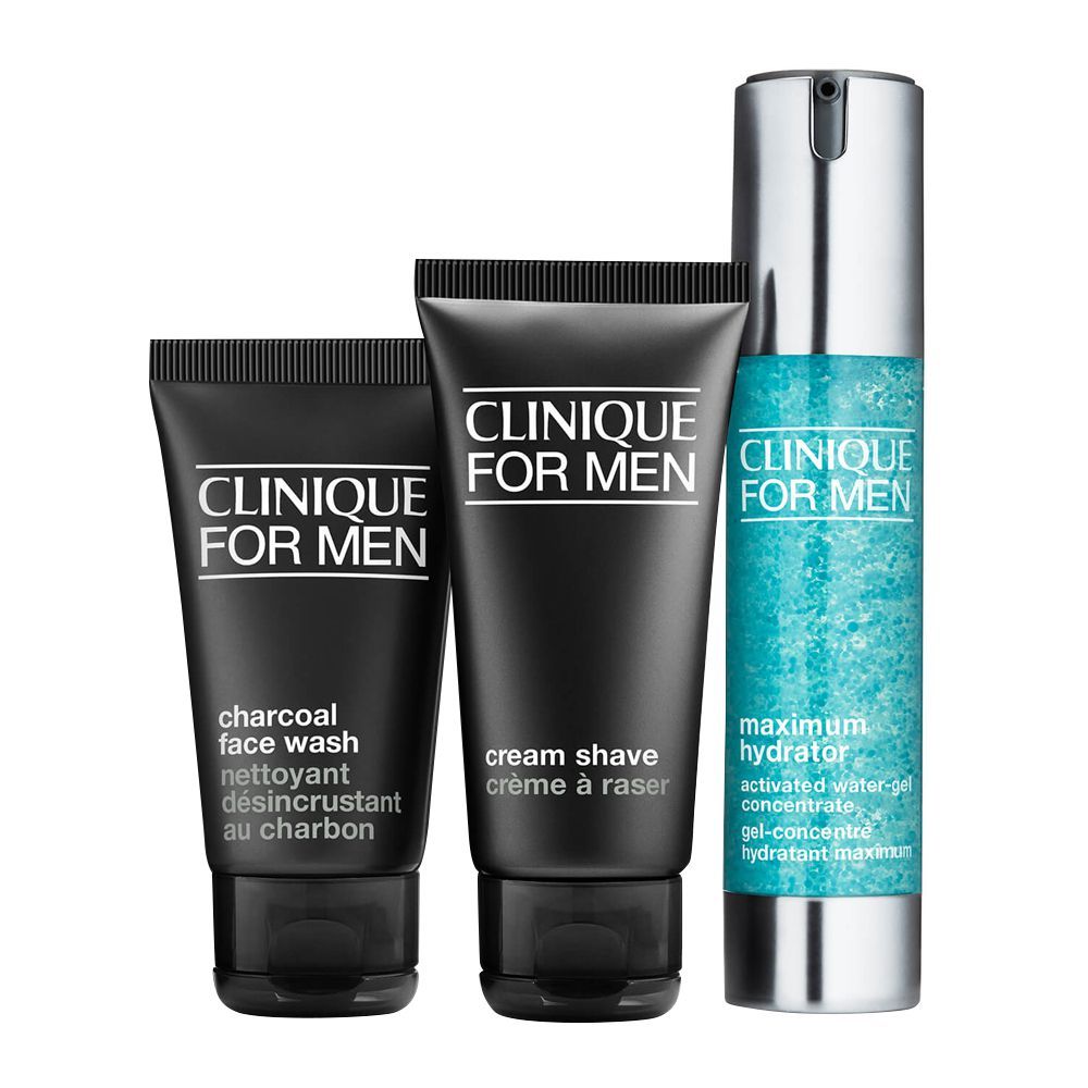 Clinique For Men Daily Intense Hydration Gel + Cream Shave + Charcoal Face Wash Kit