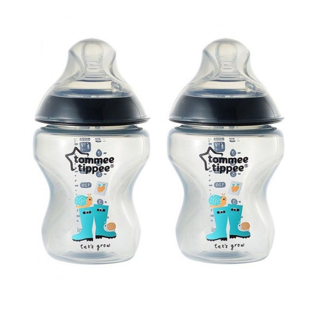 Tommee Tippee 2-Pack 0m+ Slow Flow Decorated Feeding Bottles 260ml (Black) - 422585/38