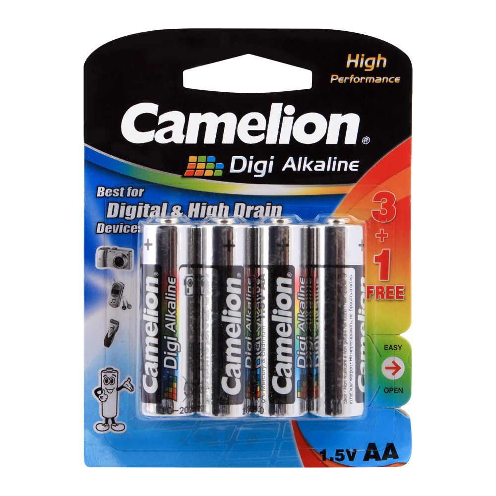 Camelion Digi Alkaline High Performance AA Batteries, 4-Pack, LR6-BP4DG