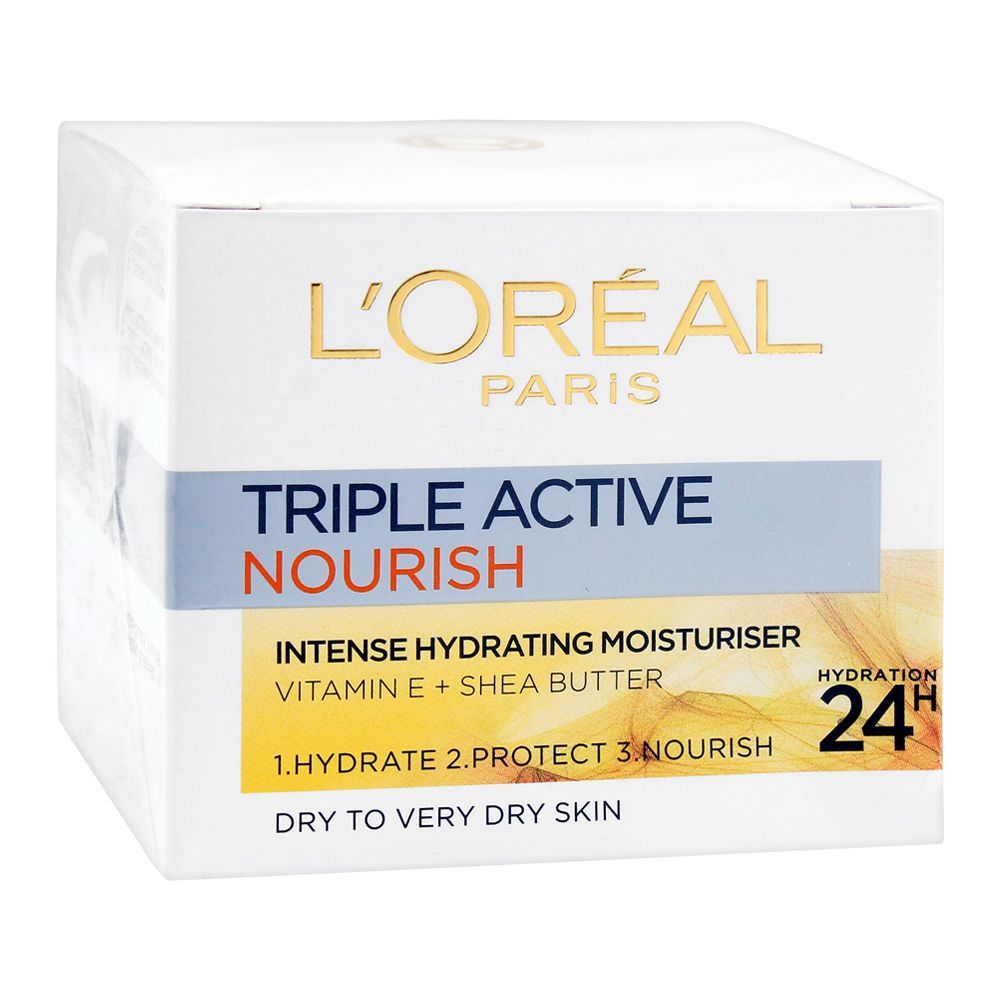 L'Oreal Paris Triple Active Nourish Moisturiser, Dry To Very Dry Skin,50ml