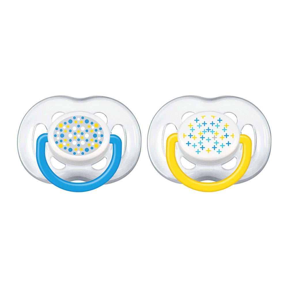 Avent Fashion Orthodontic Soothers, 2-Pack, 6-18m, Blue/Yellow, SCF180/24