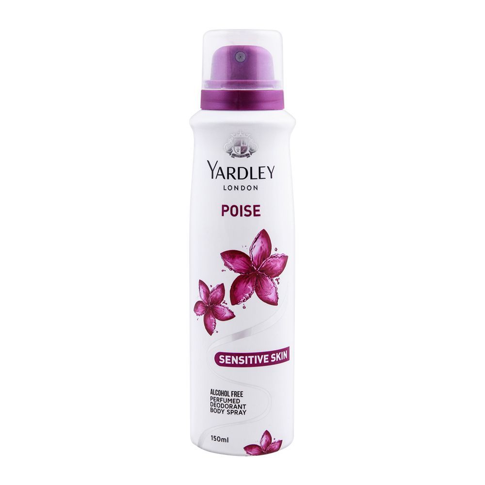 Yardley Poise Deodorant Body Spray, Alcohol Free, Sensitive Skin, For Women, 150ml