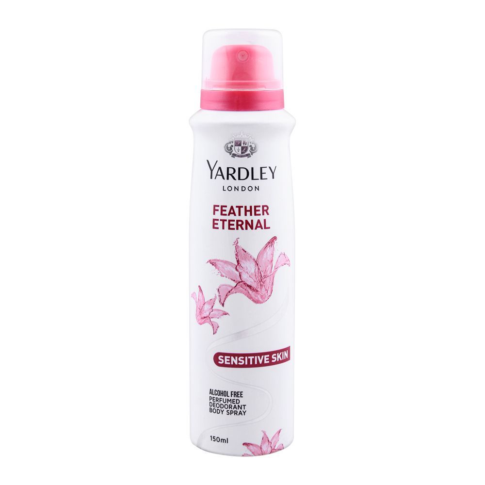 Yardley Feather Eternal Deodorant Body Spray, Alcohol Free, Sensitive Skin, For Women, 150ml