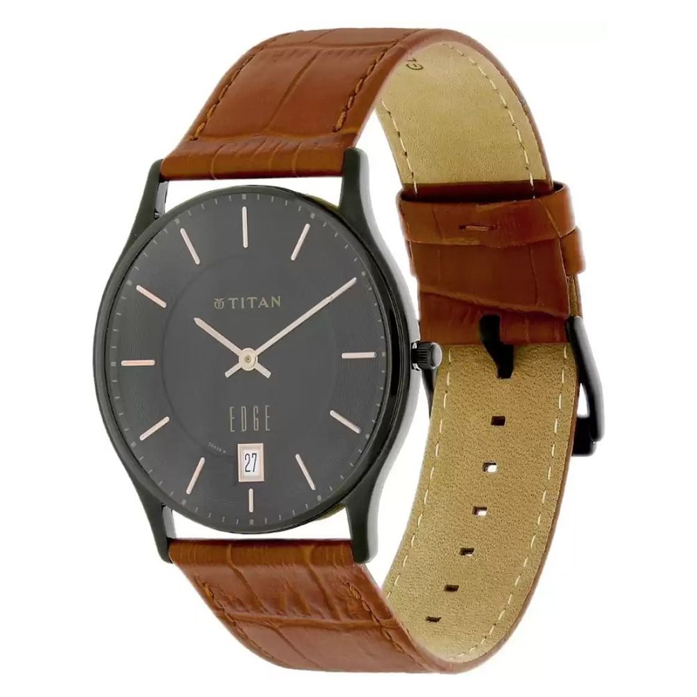 Titan Edge Slim Analog Brown Leather Strap Men's Watch, 1683NL01