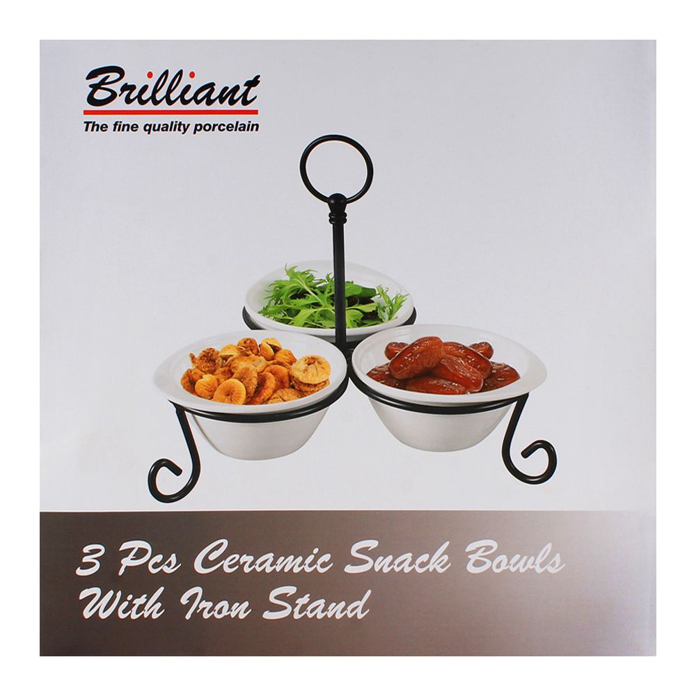 Brilliant Ceramic Snack Bowl With Iron Stand 3Pcs BR-185