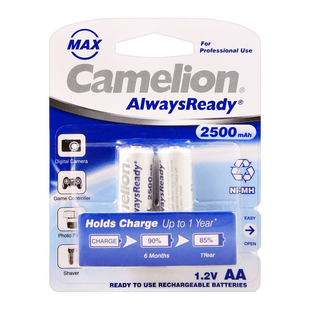 Camelion AlwaysReady NiMH AA 2500mAH Rechargeable Battery, 2-Pack, NH-AA2500ARBP2