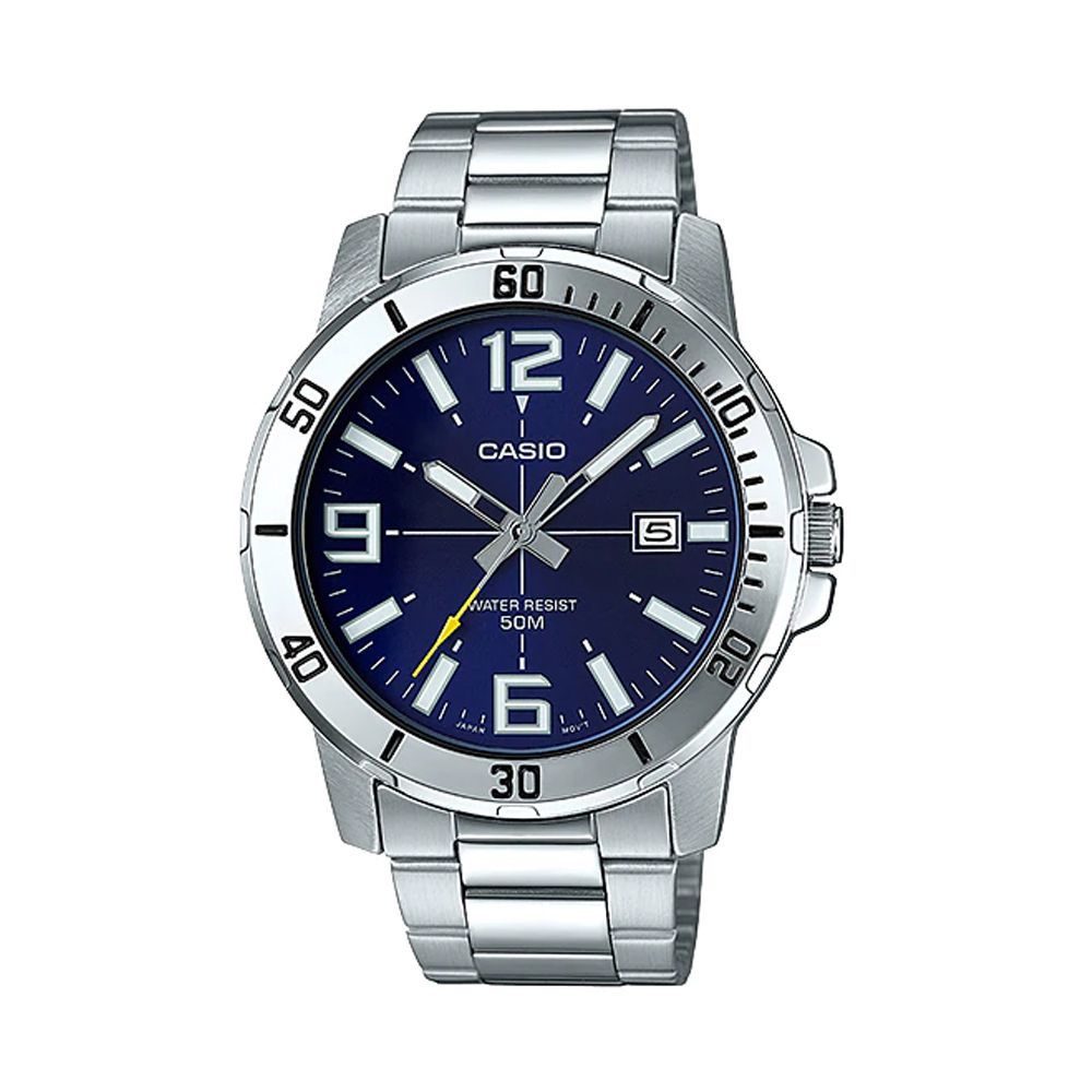 Casio Men's Enticer Analog Blue Dial Casual Watch, Stainless Steel Band, MTP-VD01D-2BVUDF