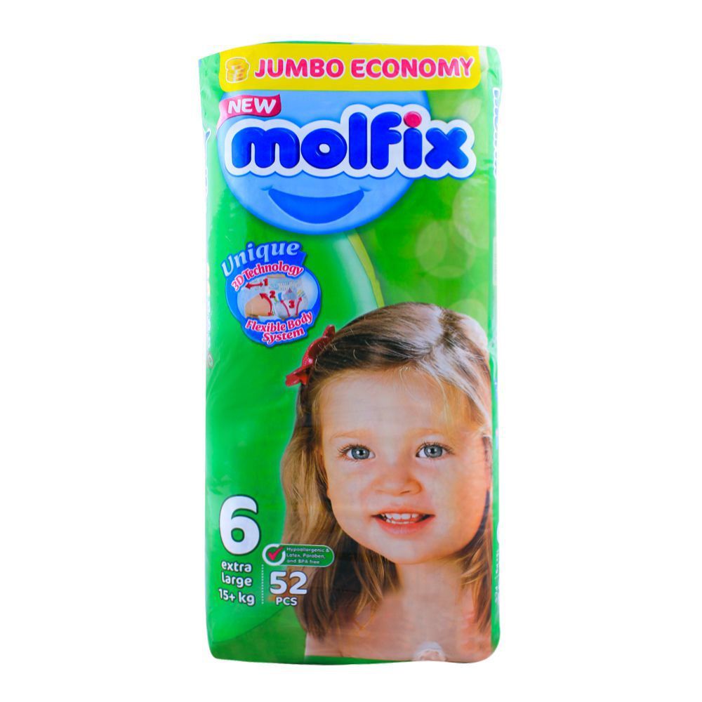 Molfix No. 6, Extra Large (XL) 15+ KG, 52-Pack