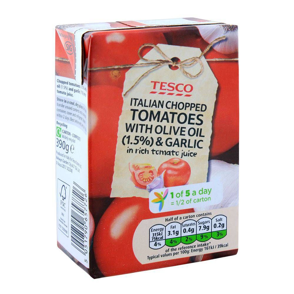 Tesco Italian Chopped Tomatoes With Olive Oil & Garlic 390g