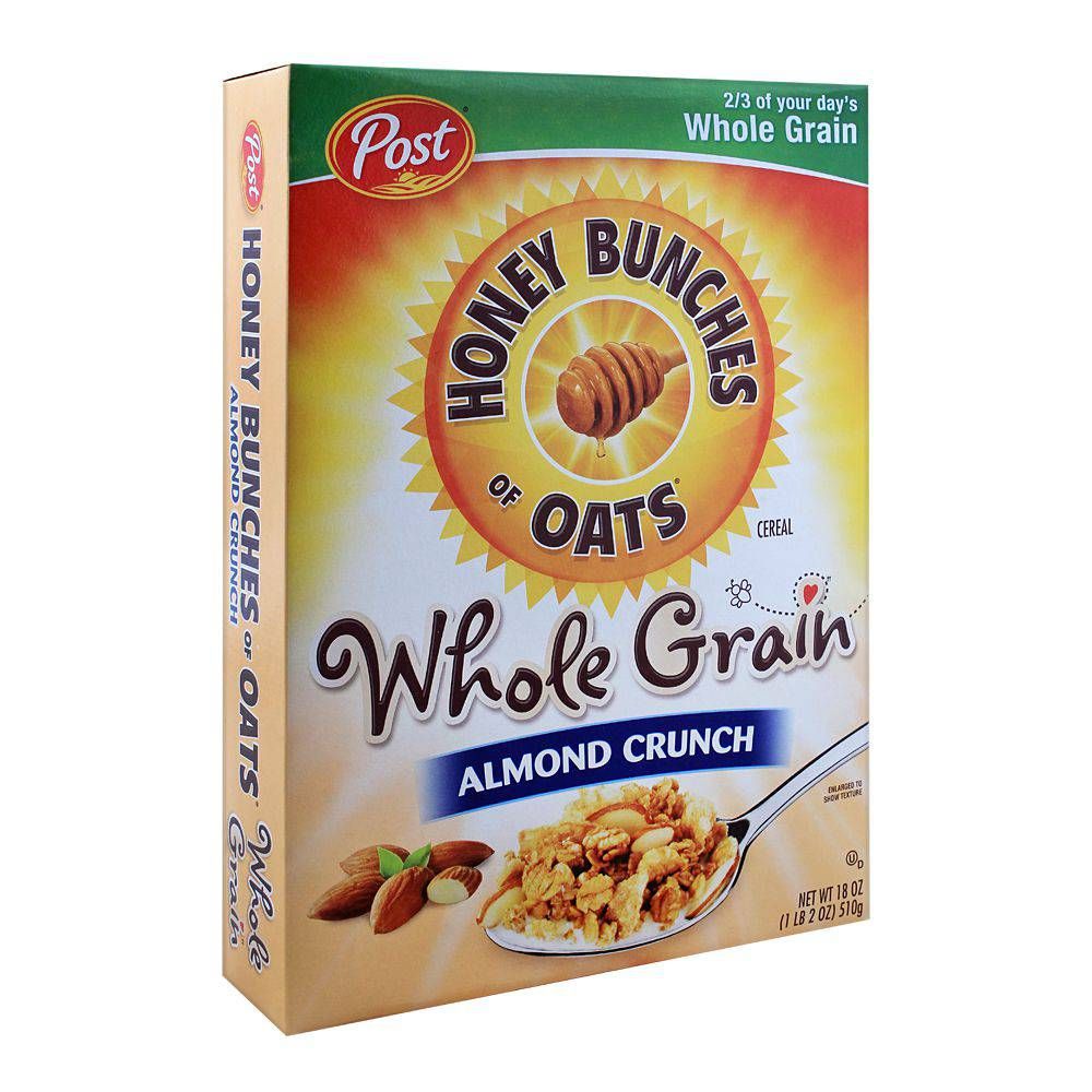 Post Whole Grain Almond Crunch Honey Bunches of Oats Cereal 510g