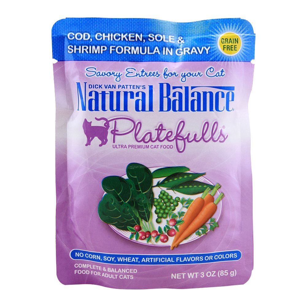 Natural Balance COD, Chicken, Sole & Shrimp Gravy Cat Food, 85g, (Pouch)