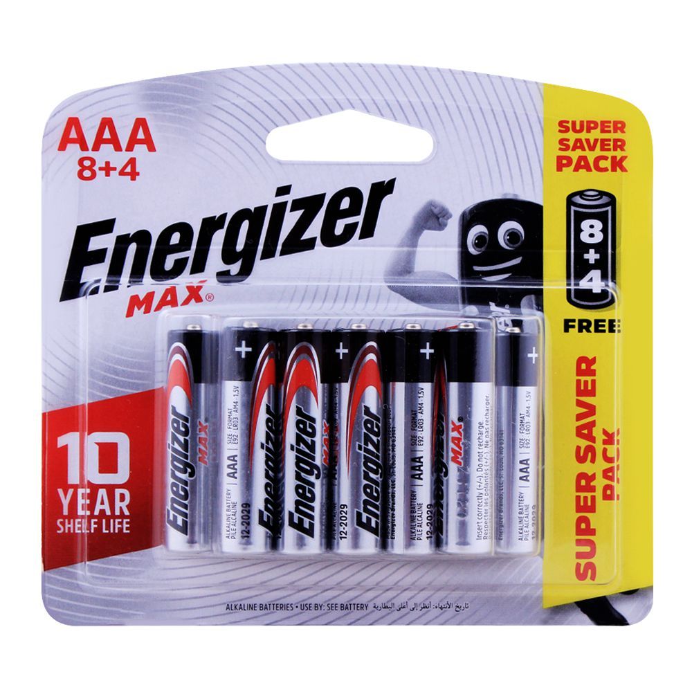 Energizer MAX AAA Batteries, 8+4, Super Saver Pack, BP8+4