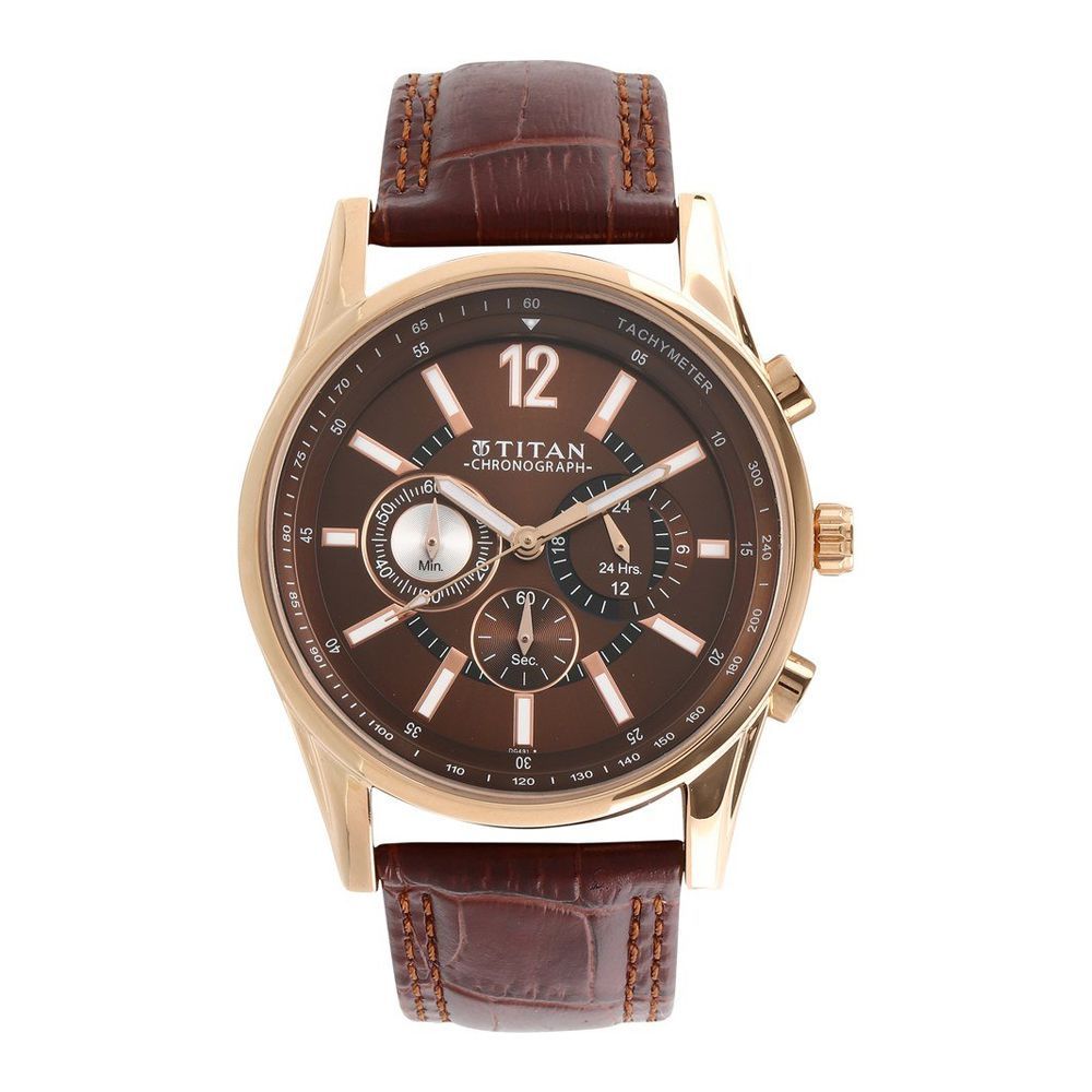 Titan Classique Chronograph Analog Brown Dial Men's Watch, Leather Strap, 9322 WL 06