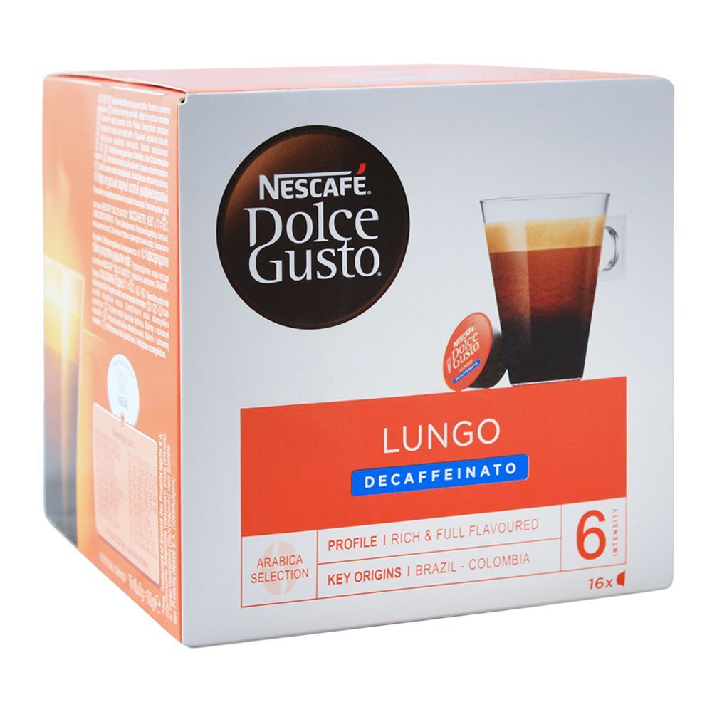 Nescafe Dolce Gusto Lungo Decaffeinato Capsules, 16 Single Serve Pods
