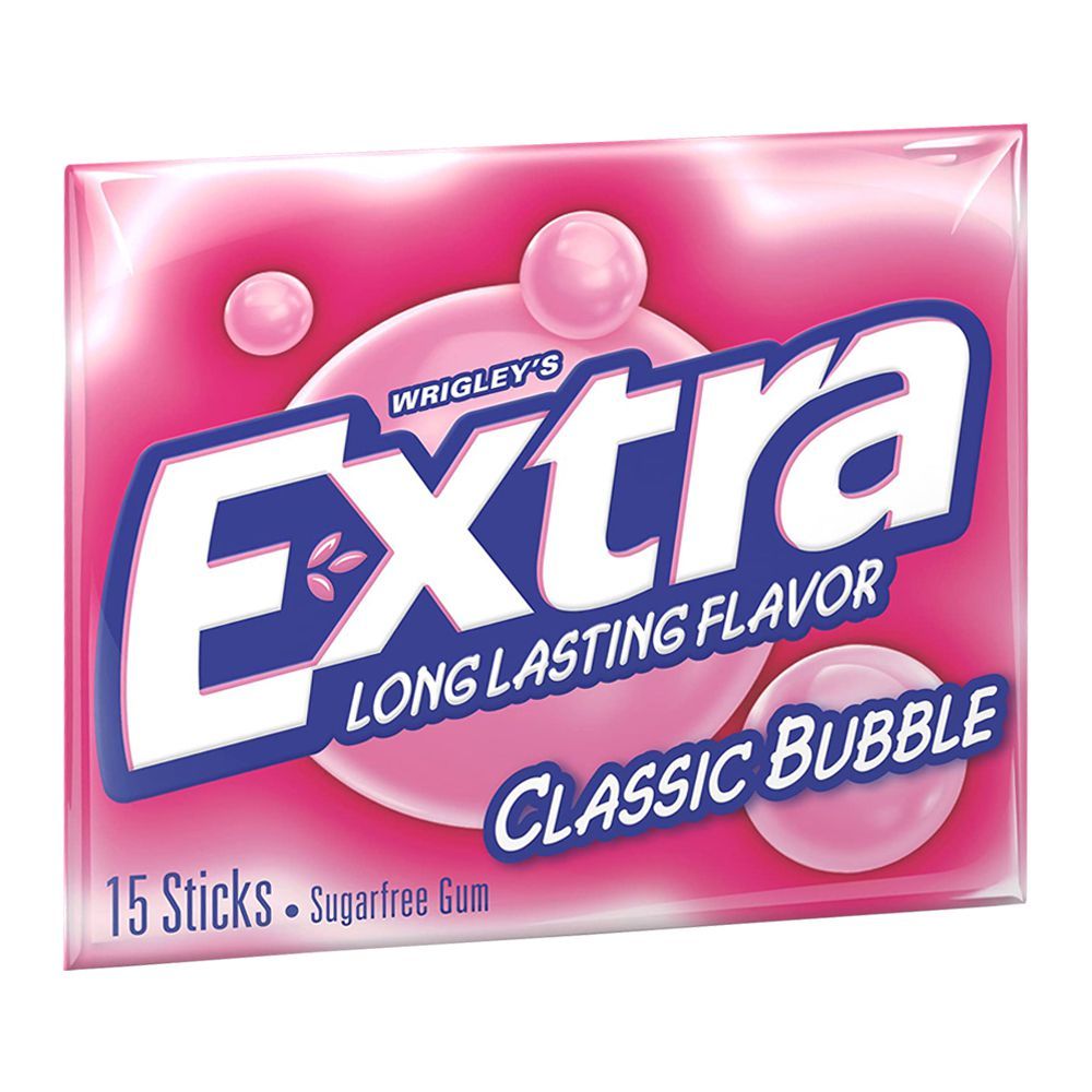 Wrigley's Extra Long Lasting Flavour Classic Bubble Gum, Sugar Free, 15 Sticks
