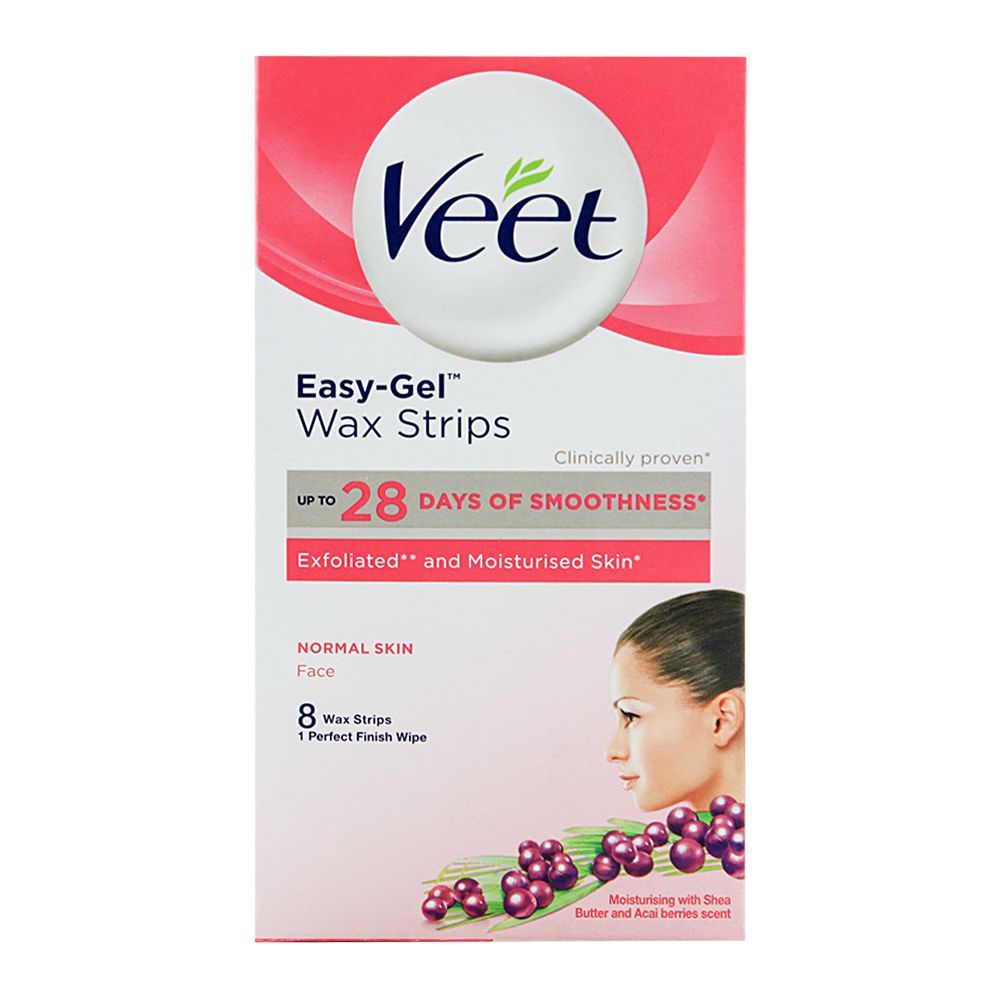 Veet Easy-Gel Face Wax Strips, For Normal Skin, 8-Pack